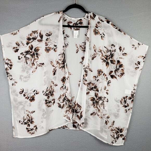 Maurices One Size Open Front Kimono Shawl Top Cream Floral Layering Parisian NWT - Picture 1 of 6